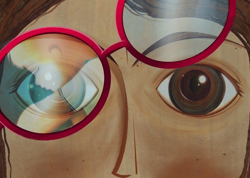 emotional artwork for children's book, a brown eyed character sees the crying kid