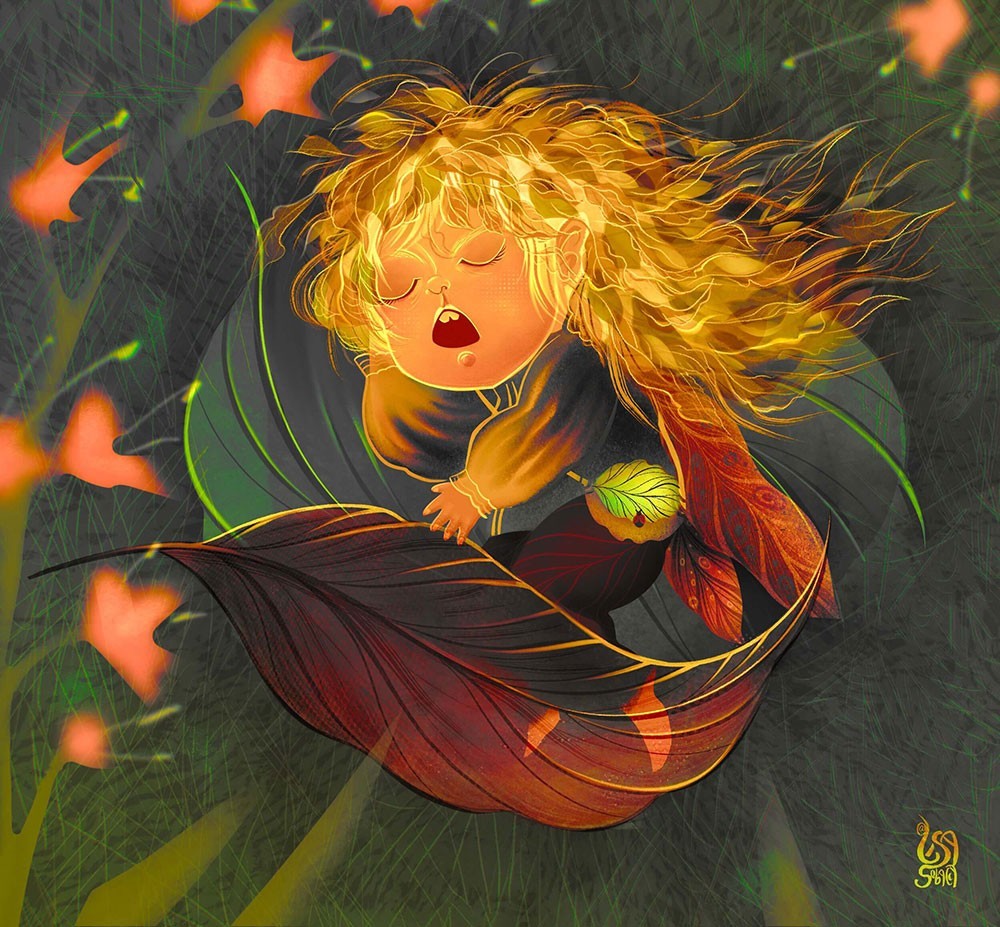 Cute Leaf Fairy child sleeping in the meadow thumb