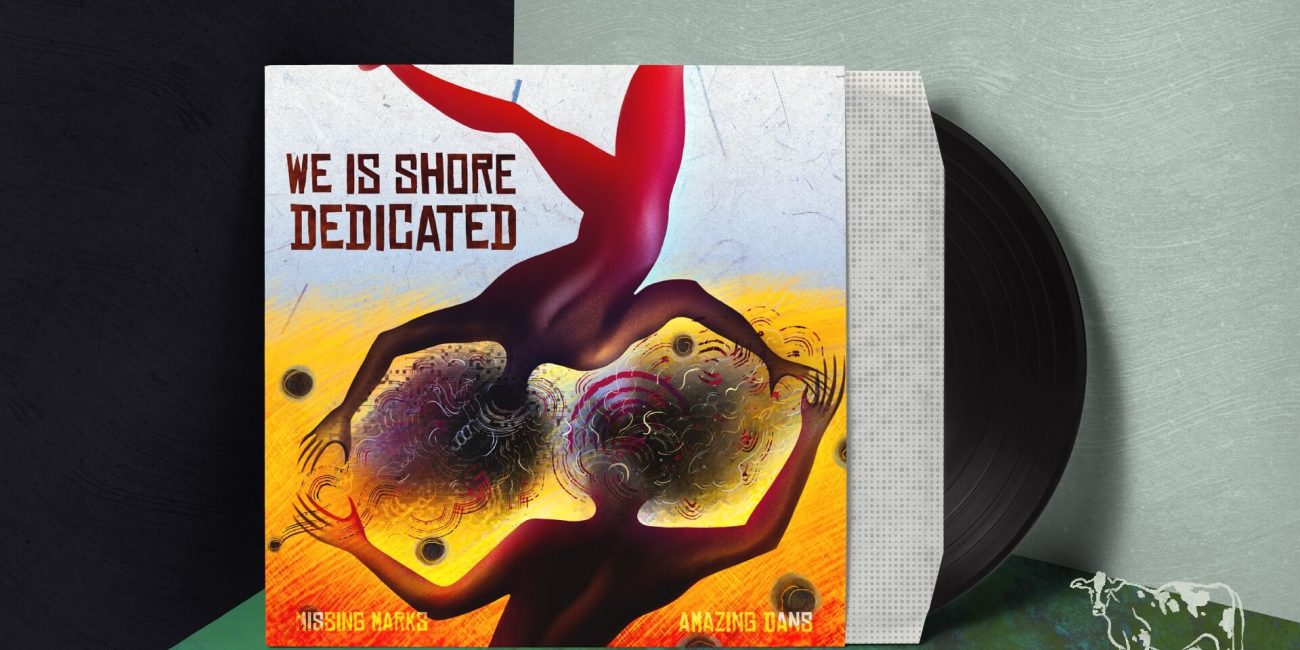We Is Shore Dedicated indie music cover art with men on the minefield whose heads are exploding