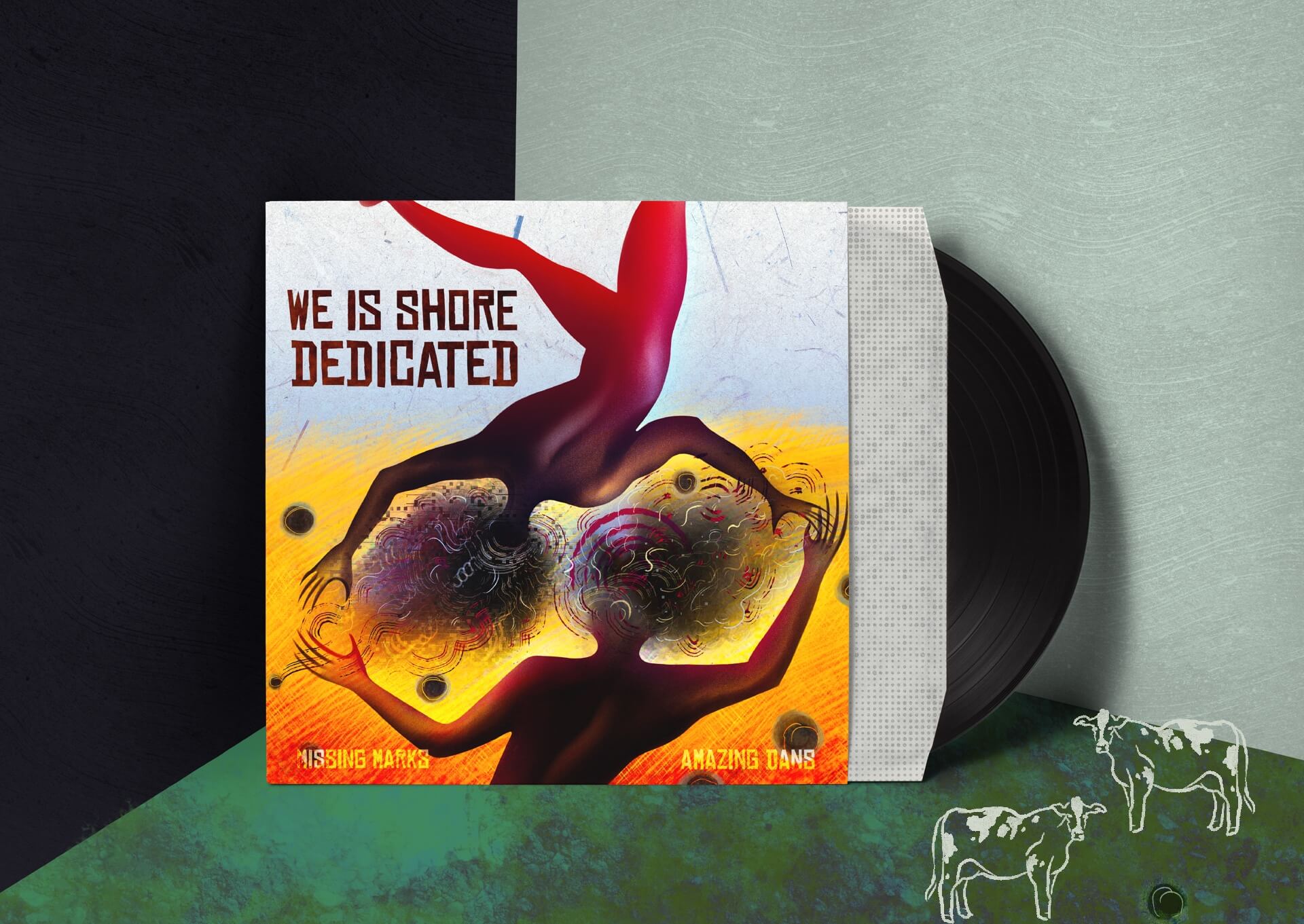 We Is Shore Dedicated indie music cover art with men on the minefield whose heads are exploding