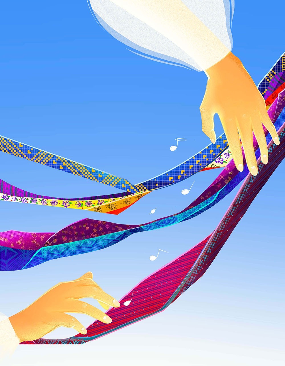 thumb for web Hands softly touching colorful embroidered stripes that make sounds poster design