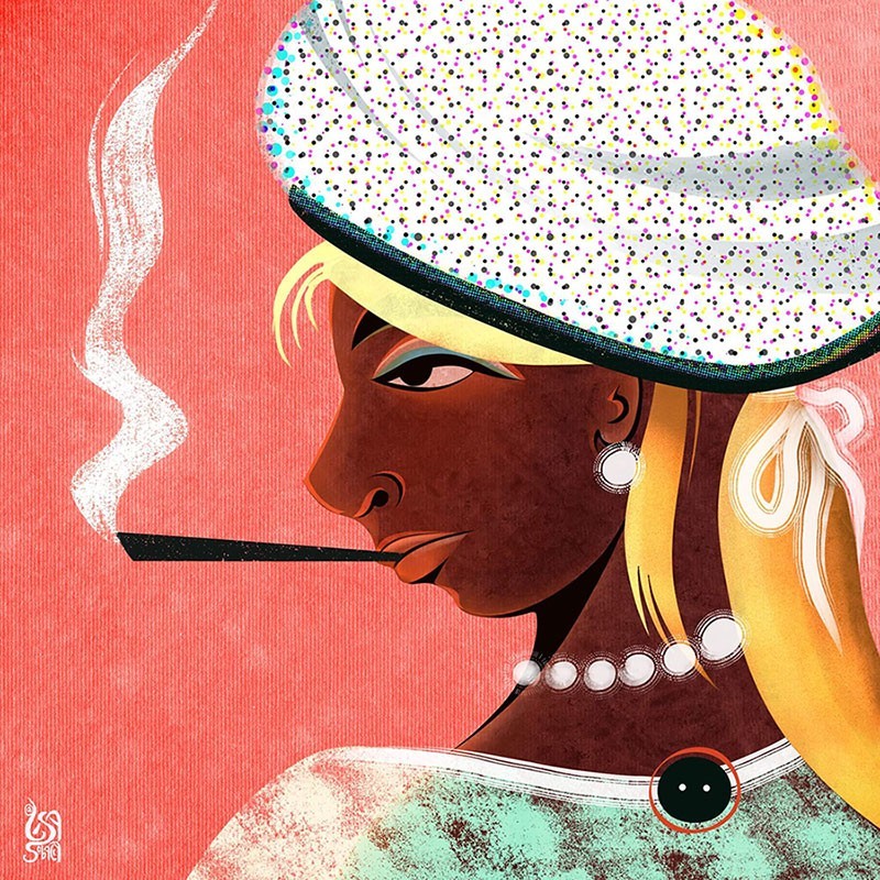 thumbnail for web elegant woman illustrative portrait with cigarette holder