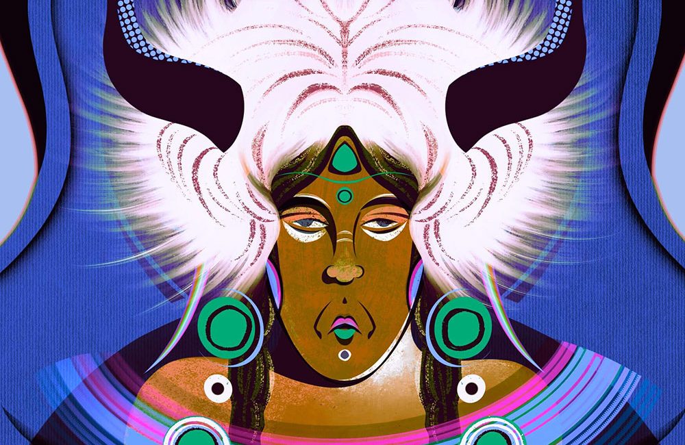 thumbnail for web Shaman character portrait with braids in fury coat
