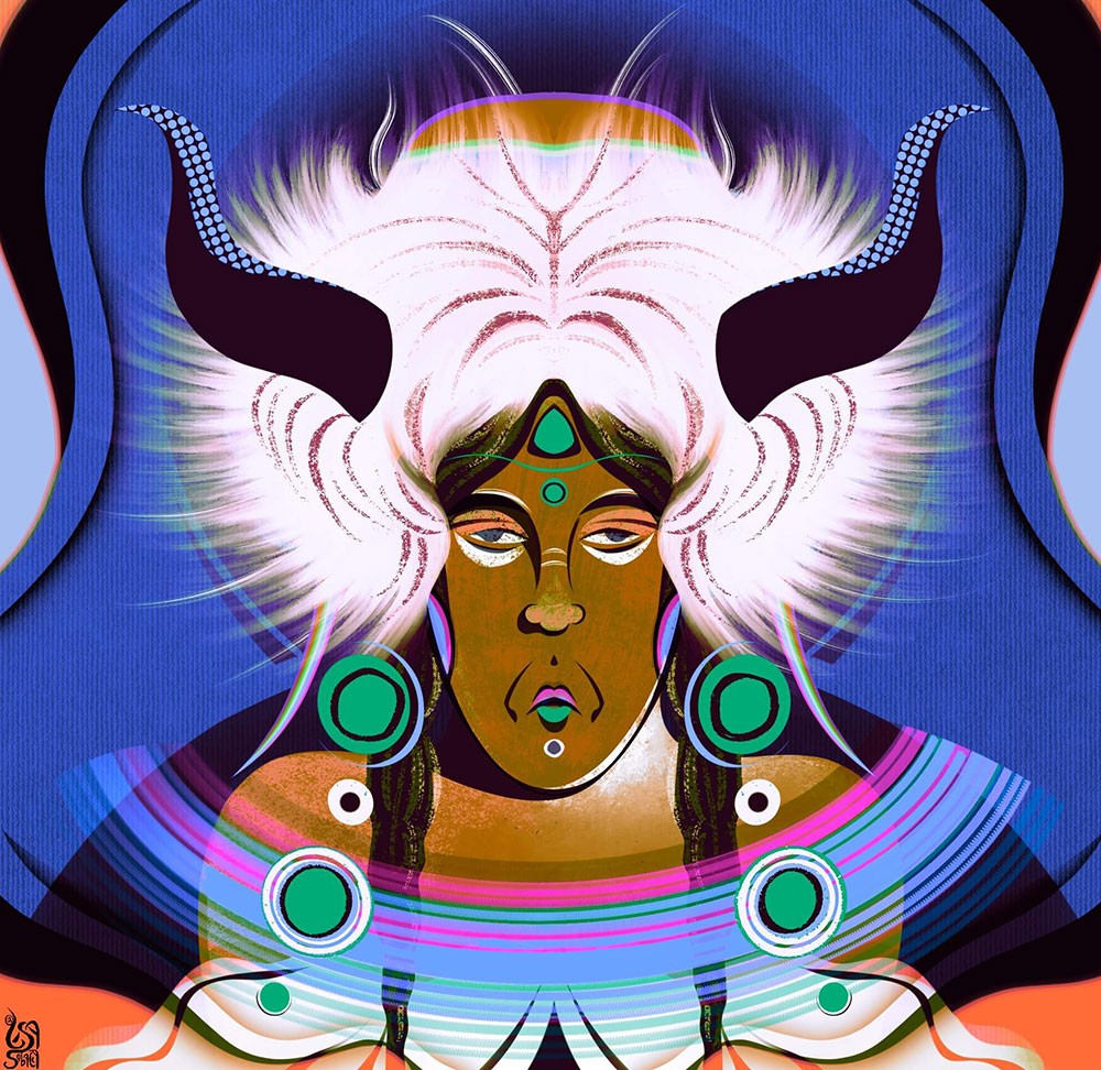thumbnail for web Shaman character portrait with braids in fury coat