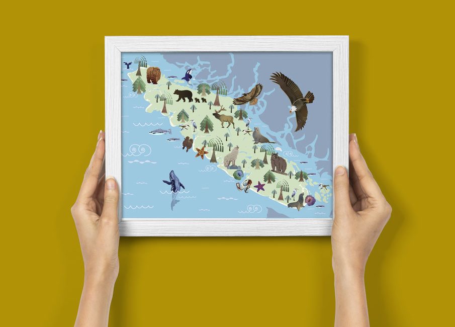 thumb vancouver wildlife animals map in a beautiful gift frame