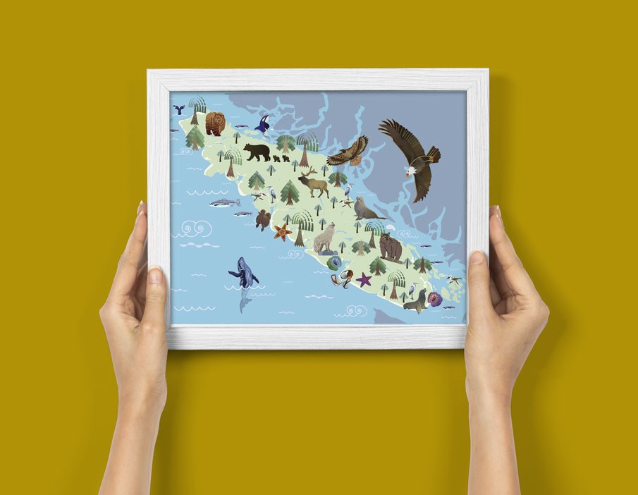 thumb vancouver wildlife animals map in a beautiful gift frame