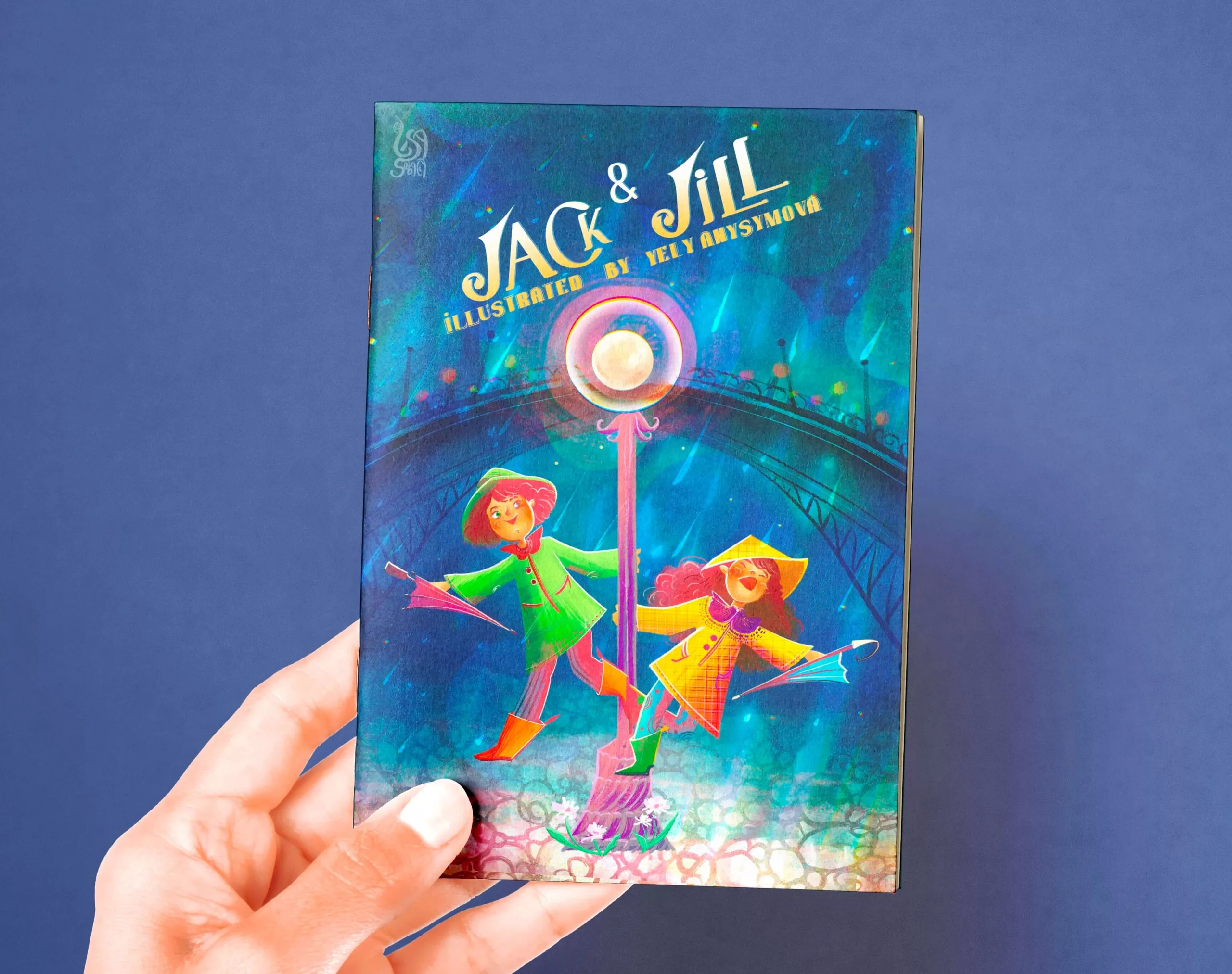 Hand Holding Jack and Jill siblings singing in the rain notebook for children