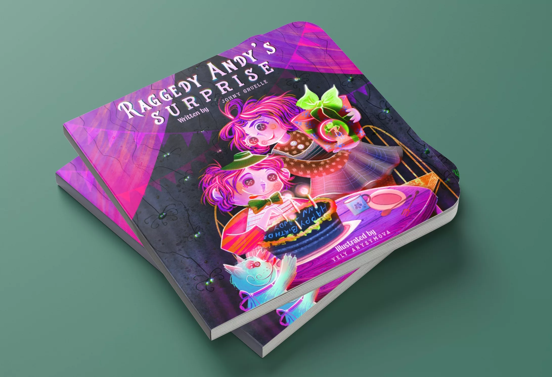 Raggedy Andy's surprise Halloween birthday party book cover mockup