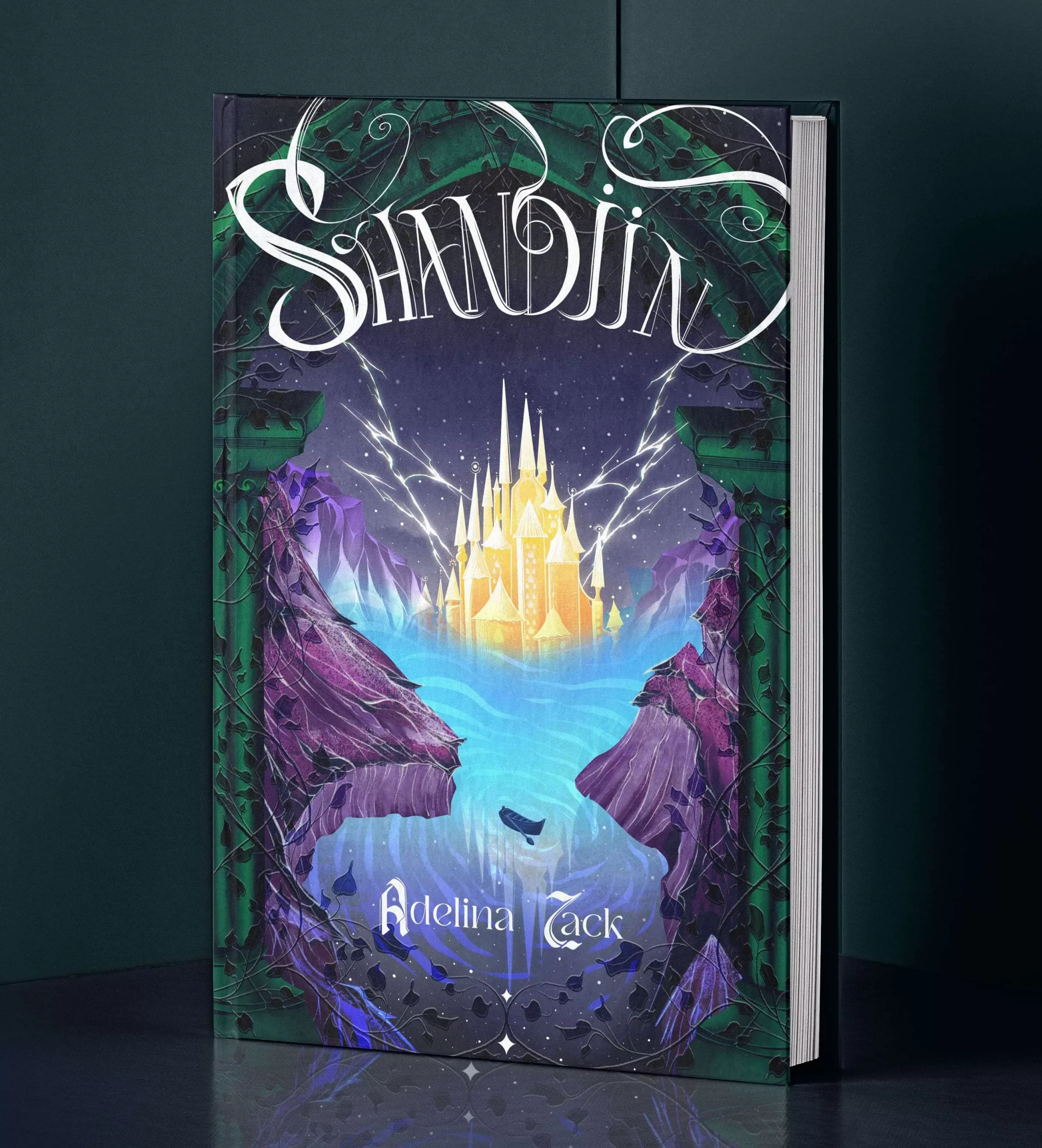 Shandiin Romantasy Book Cover Mockup with the golden castle in the mountain valley